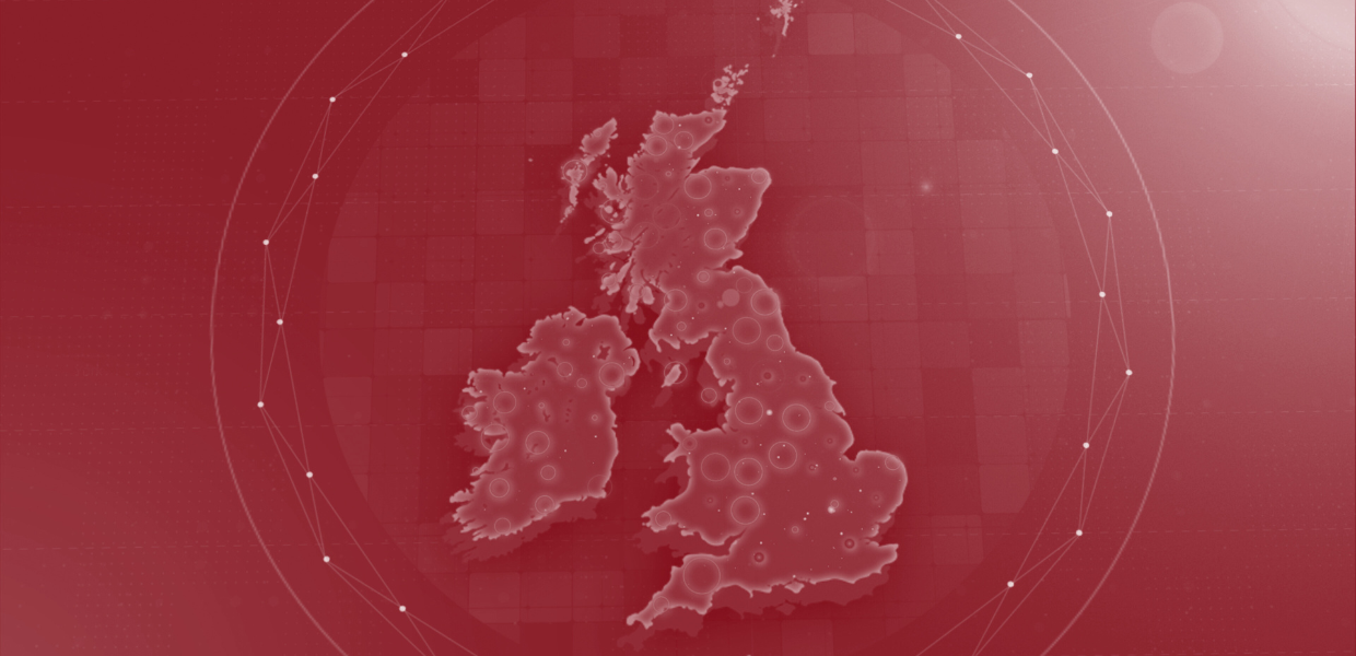 map of UK overlaid with network of circles showing locations